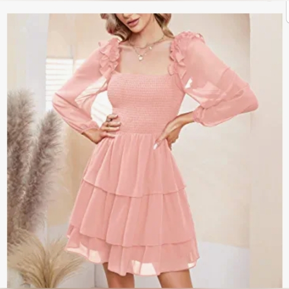 Smocked Ruffled Cap Sleeve Mini Dress